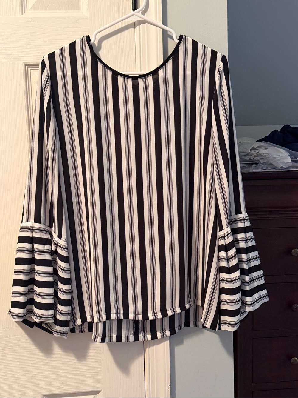 LOFT Black & White Striped Bell Sleeve Women’s Top